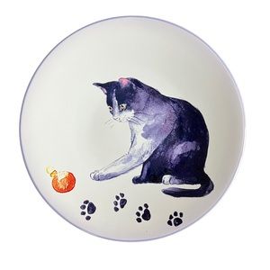 Casamoda Paw Prints Dessert Salad Ceramic Play Cat Kitten Cute Plate EUC 8.25"